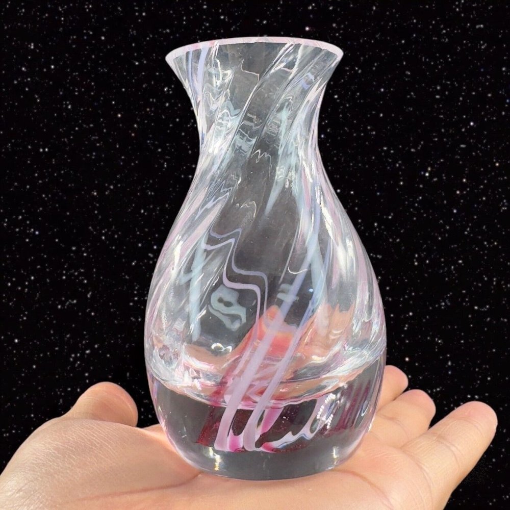 Caithness Scotland Pink White Swirl‎ Art Glass Vase Hand Made Bud Glass Vase VTG